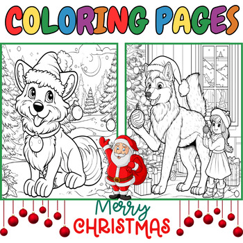 Preview of Animal Christmas Coloring Pages, Wolf Christmas Activities & Coloring Book