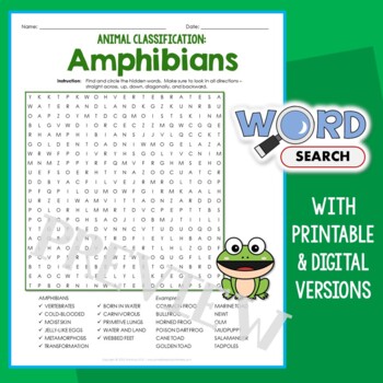 All About Amphibian Classification Word Search Puzzle Worksheet Science