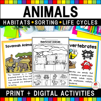 Preview of Animal Habitats Classification Life Cycles Worksheets Sorts Coloring Page Spring
