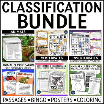 Preview of Animal Classification Passages Bingo Games Posters and Coloring Pages Bundle