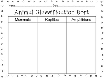 animal grade 5 classification worksheet Classification Sort {Mammals, Reptiles, Amphibians Animal