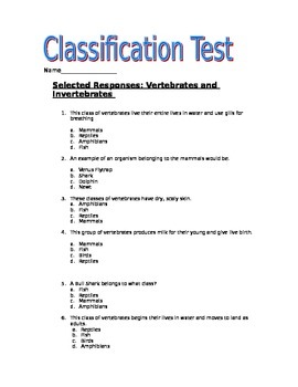 Animal Classification Test by Courtney Chastain | TpT