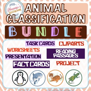 Preview of Animal Classification Unit- Worksheets, fact cards, task cards, presentation.