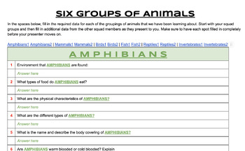 Preview of Animal Classification WebQuest - Amphibian Bird Mammal Fish Reptile Invertebrate