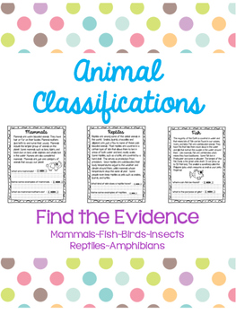 Preview of Animal Classifications (6) Find the Evidence Comprehension Checks