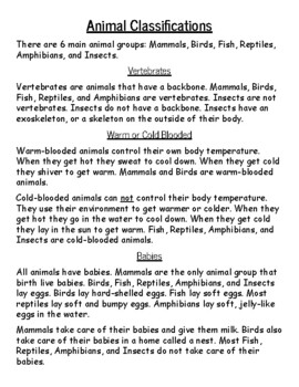 Preview of Animal Classifications/Groups Articles and Worksheets