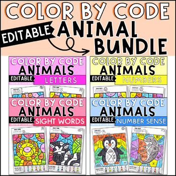 Preview of Animal Color by Code Bundle Editable