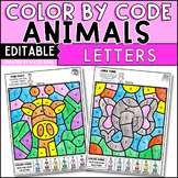 Animal Color by Letter Recognition Color by Code Editable