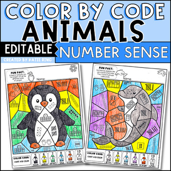 Preview of Animal Color by Number Sense Editable Early Finisher Worksheets