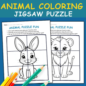 Preview of Animal Coloring Jigsaw Puzzle Worksheet  | march activities