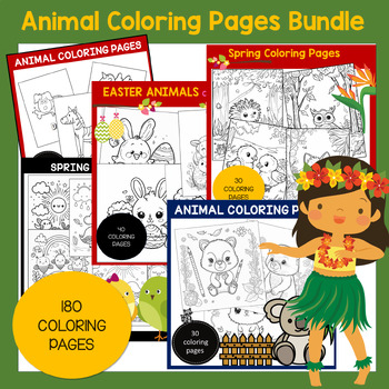 Preview of Animal Coloring Pages Bundle | Spring Coloring Bundle | Coloring Bundle for Kids