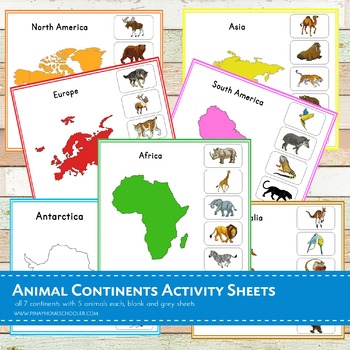 Preview of Montessori Animal Continents Activity Sheets