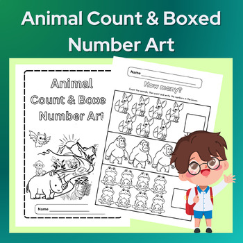 Preview of Animal Count & Boxed Number Art | Pre-K and Kindergartenb (No Prep)