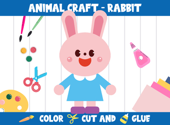 Preview of Animal Craft Activity - Rabbit : Color, Cut, and Glue for PreK to 2nd Grade, PDF