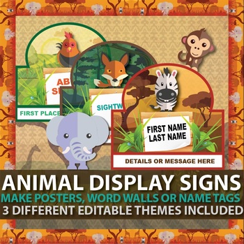 Preview of Animal Critter Theme posters in 3 styles with editable name plates