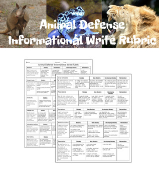 Preview of Animal Defense Informational Writing and Presentation Rubric