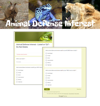 Preview of Animal Defense Mechanism Student Interest Form