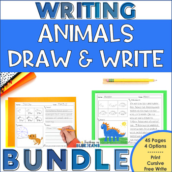 Preview of Animal Directed Drawing and Writing Bundle w/ Print Cursive Handwriting Too!