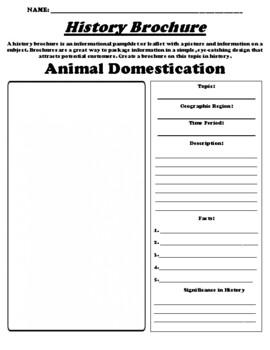 Preview of Animal Domestication "Historic Brochure" UDL Worksheet
