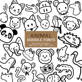 Preview of Animal Doodle Fonts, Instant File otf, ttf Font Download, Digital Font Bundle