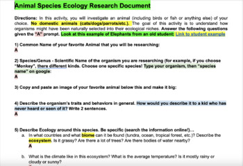 Animal Ecology and Evolution Research Document | TPT
