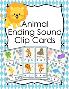 Animal Ending Sounds Clip Cards by Pink Posy Paperie | TpT