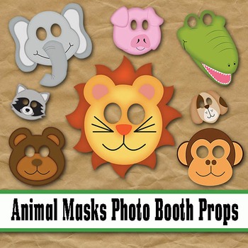 Preview of Animal Face Masks Photo Booth Props - Printable