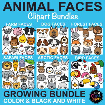 Preview of Animal Faces and Heads Bundle Clipart