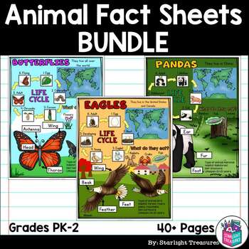 Preview of Animal Fact Sheets Bundle - Bat, Cat, Frog, Eagle, Fox, Panda, Dog, Owl and more