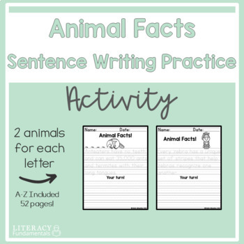 Preview of Animal Facts Sentence Writing | Writing Sentences | Handwriting Practice