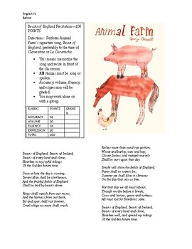 Animal Farm Beasts of England Recitation Assignment by Kathy Below