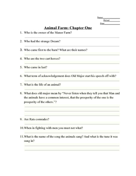 Animal Farm Chapter 1 Study Guide Answers by Teen Conections | TPT