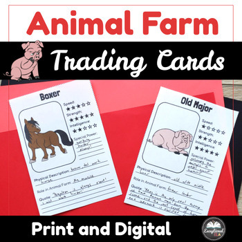Preview of Animal Farm Character Trading Cards Novel Unit Study Activity - Editable