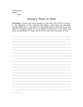 Animal Farm Clover's PoV Writing Assignment by Megan Altman | TPT