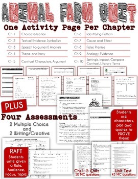 Preview of Animal Farm UNIT - One skills page per chapter PLUS 4 Assessments