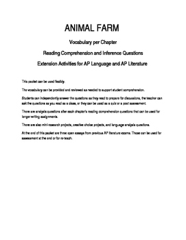 Preview of Animal Farm Comprehension, Analysis and Creativity Packet AP English