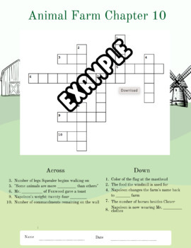 Animal Farm Crossword Puzzles: 10 puzzle pack (1 puzzle per chapter)