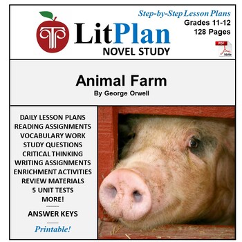 Preview of Animal Farm LitPlan Novel Study Unit, Activities, Questions, Test