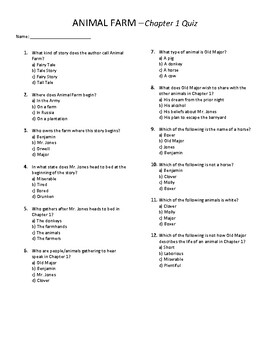 Animal Farm Quizzes - Chapters 1-10 with Answer Key by Subject Matter