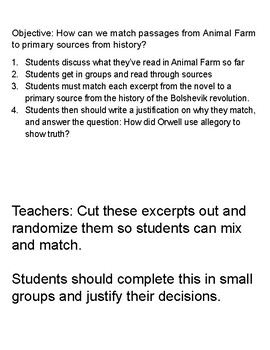 Preview of Animal Farm Sorting Activity, First 2 Chapters