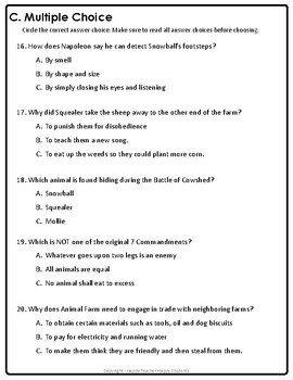 Animal Farm Test: Final Book Quiz with Answer Key (Animal Farm Quiz)