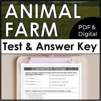 Preview of Animal Farm Test and Answer Key in PDF and Google Forms, Use With Your Unit Plan