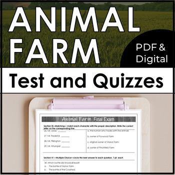 Preview of Animal Farm Test and Quiz Bundle - 3 Quizzes + Final Exam - PDF & Digital