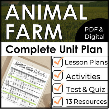 Preview of Animal Farm Unit Plan, George Orwell, With Lesson Plans & Activities