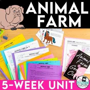 Preview of Animal Farm Unit - Questions, Quizzes, Vocabulary, Critical-Thinking, Bundle