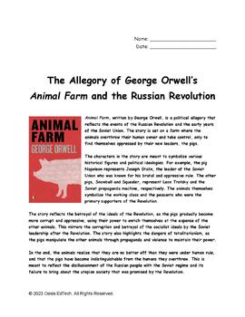 Preview of Animal Farm and the Russian Revolution Allegory Worksheet