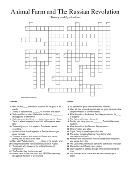 Animal Farm by George Orwell History and Symbolism Crossword Puzzle