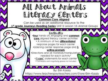 Preview of Animal Groups Common Core Literacy Centers- 1st Grade Journeys Lesson 15
