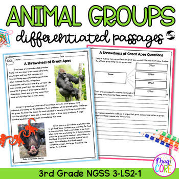Preview of Animal Groups NGSS 3-LS-2-1 Science Differentiated Reading Passages