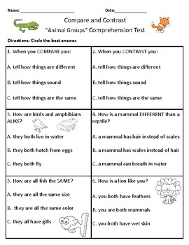 Animal Groups - Vocabulary & Comprehension Test/Quiz (Journeys) | TPT